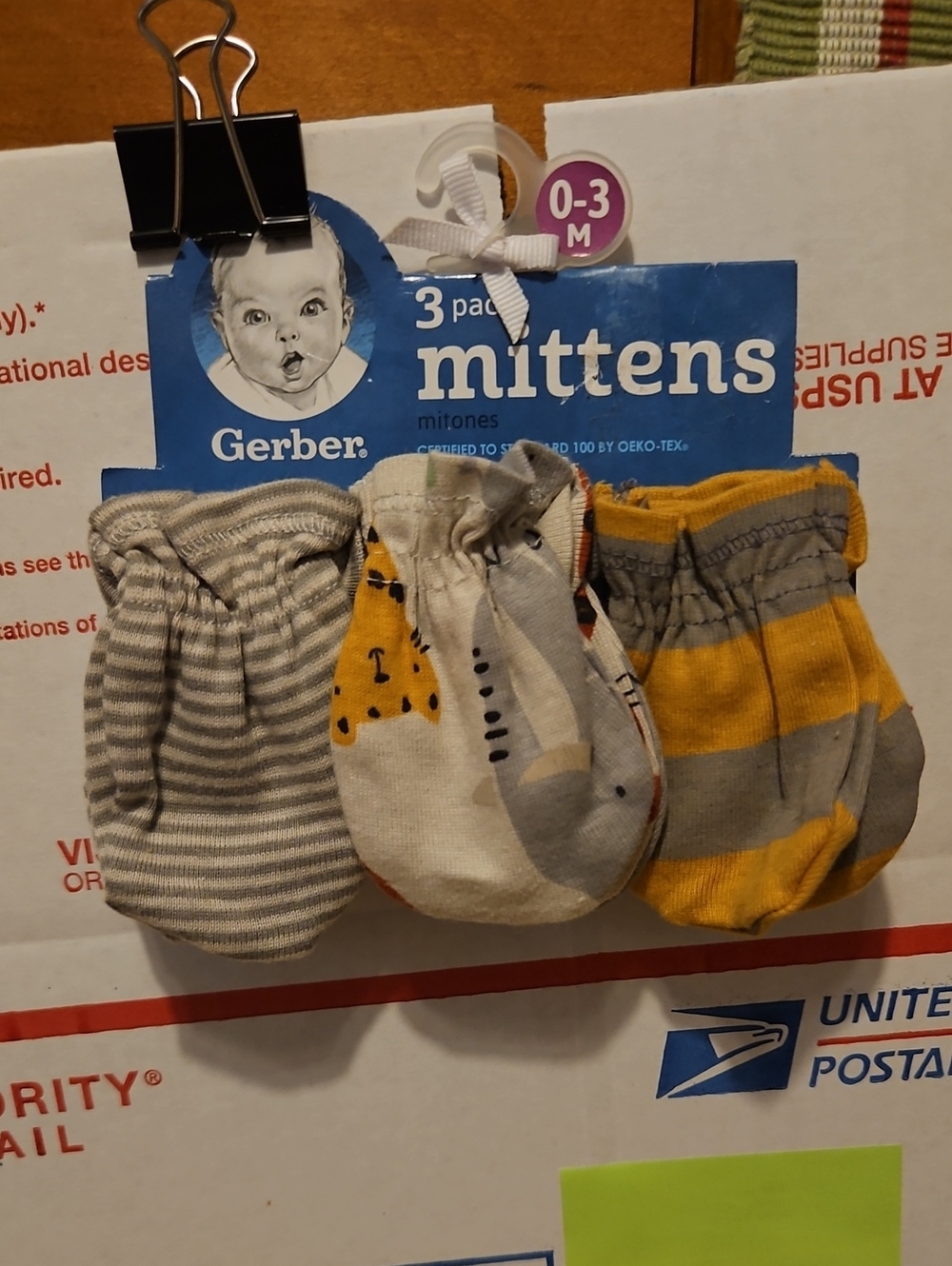 Gerber 3-Pack Baby Mittens – Gray, Yellow, Cream
